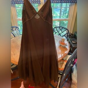 Gorgeous Chocolate Brown Dorothee Bis Y2K VintageBeaded Silk Dress size 12